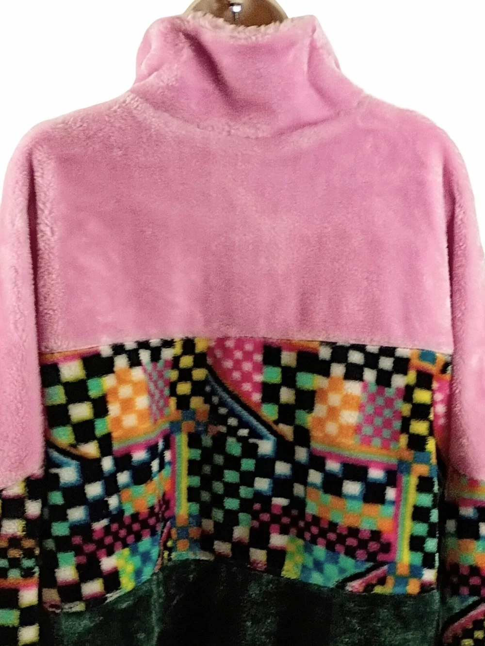 UGG Women's Plush Colorblock Jacket in Pink & Green with Multicolor Print